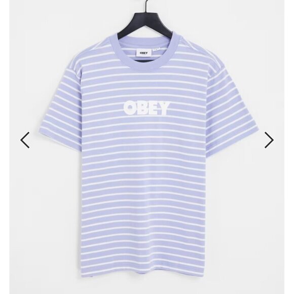 Obey Organic Purple Striped Short Sleeve T-shirt Men's Medium - Picture 7 of 8